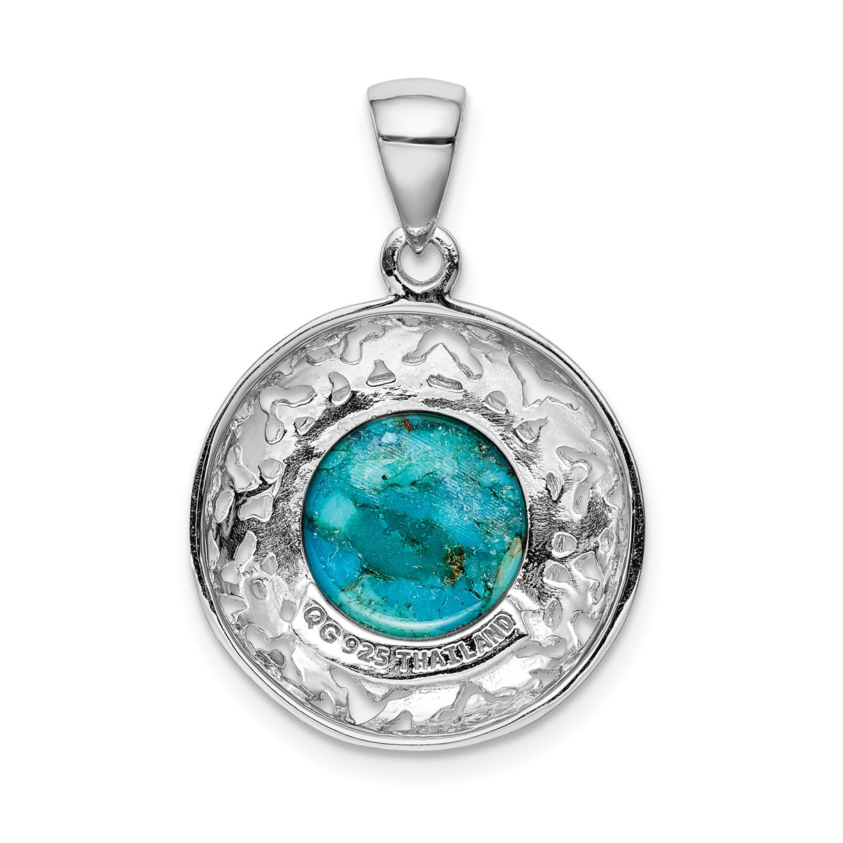 Sterling Silver Pendant with Turquoise, Round Filigree Boho Charm for Women