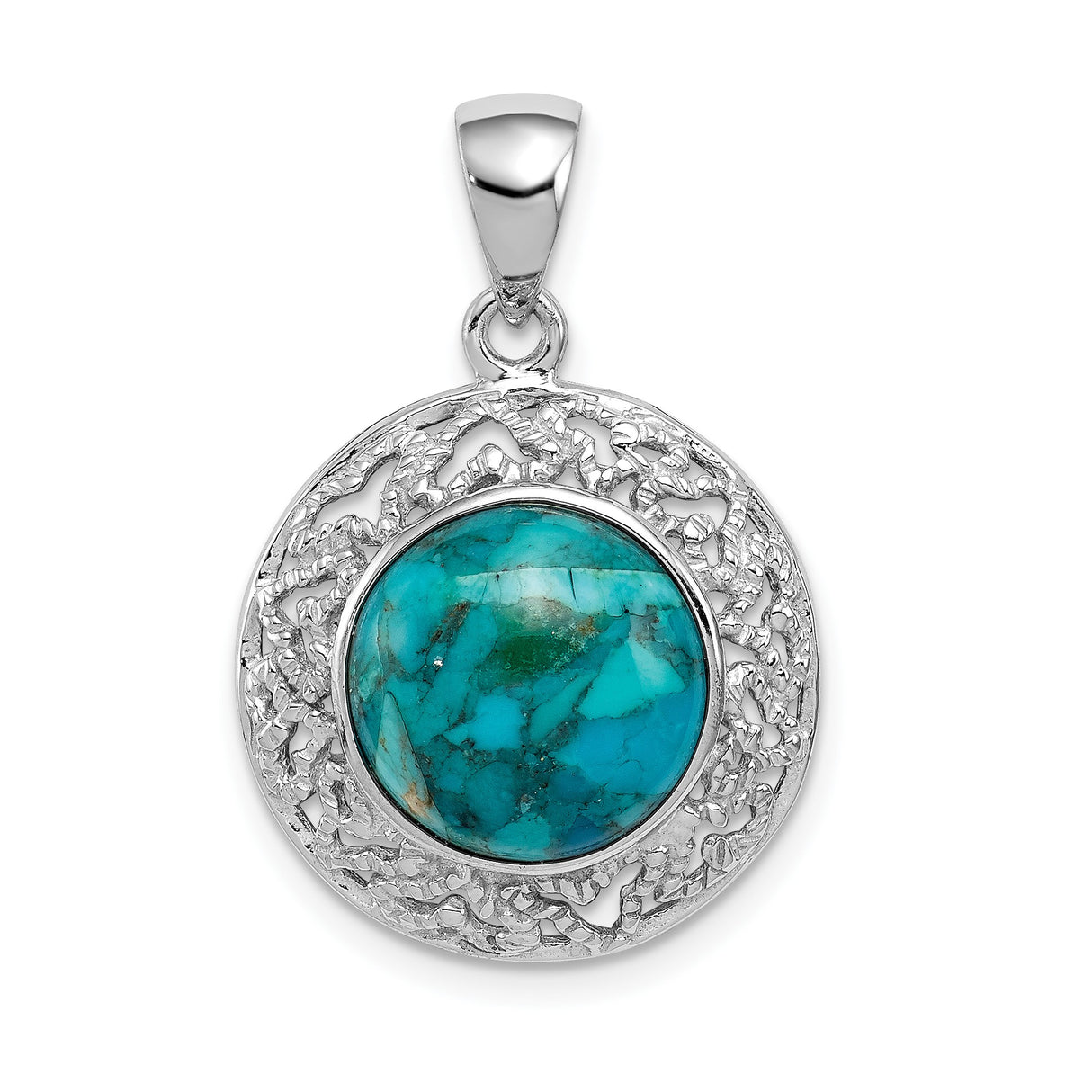 Sterling Silver Pendant with Turquoise, Round Filigree Boho Charm for Women