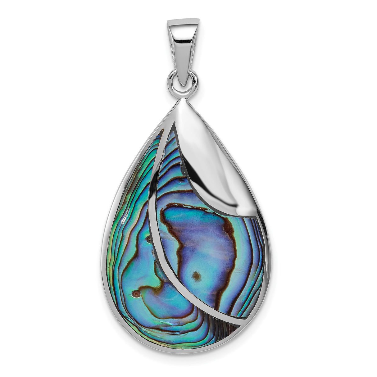 Sterling Silver Teardrop Pendant with Abalone Inlay, Ocean Inspired Boho Style for Women