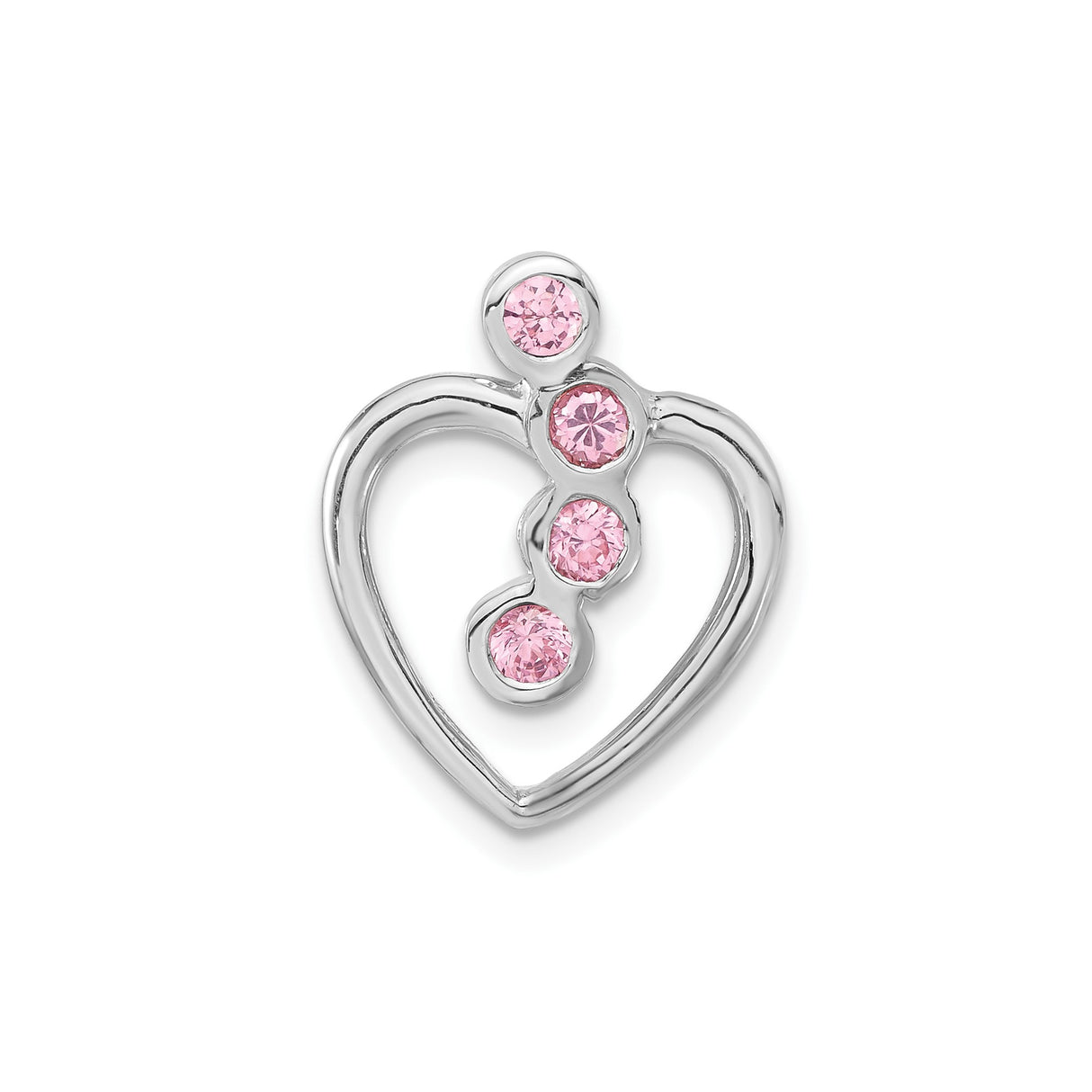Sterling Silver Heart Pendant with Cubic Zirconia, Pink Crystal Birthstone, Mother Symbol Jewelry