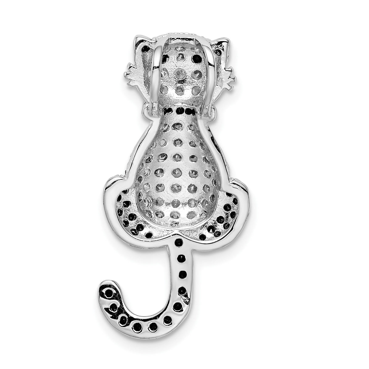 Sterling Silver Cat Pendant with Black and White Cubic Zirconia, Animal Motif Jewelry for Women