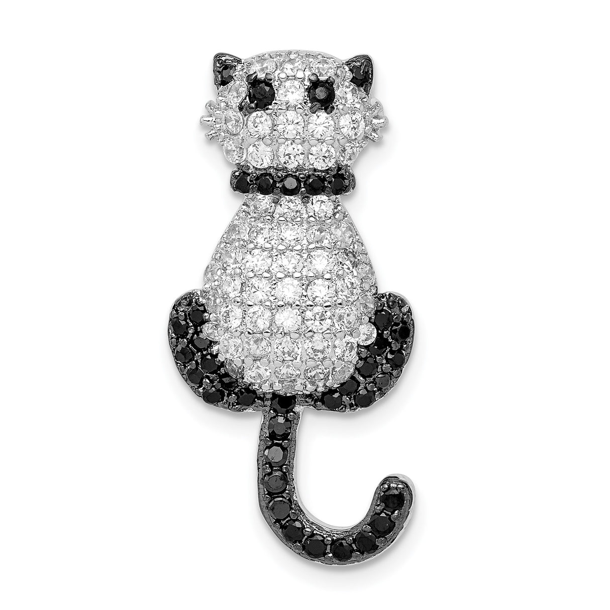 Sterling Silver Cat Pendant with Black and White Cubic Zirconia, Animal Motif Jewelry for Women