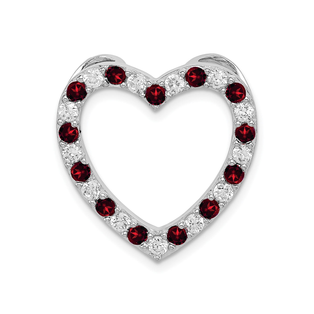 Sterling Silver Heart Pendant with Cubic Zirconia and Garnet , Romantic Jewelry for Women