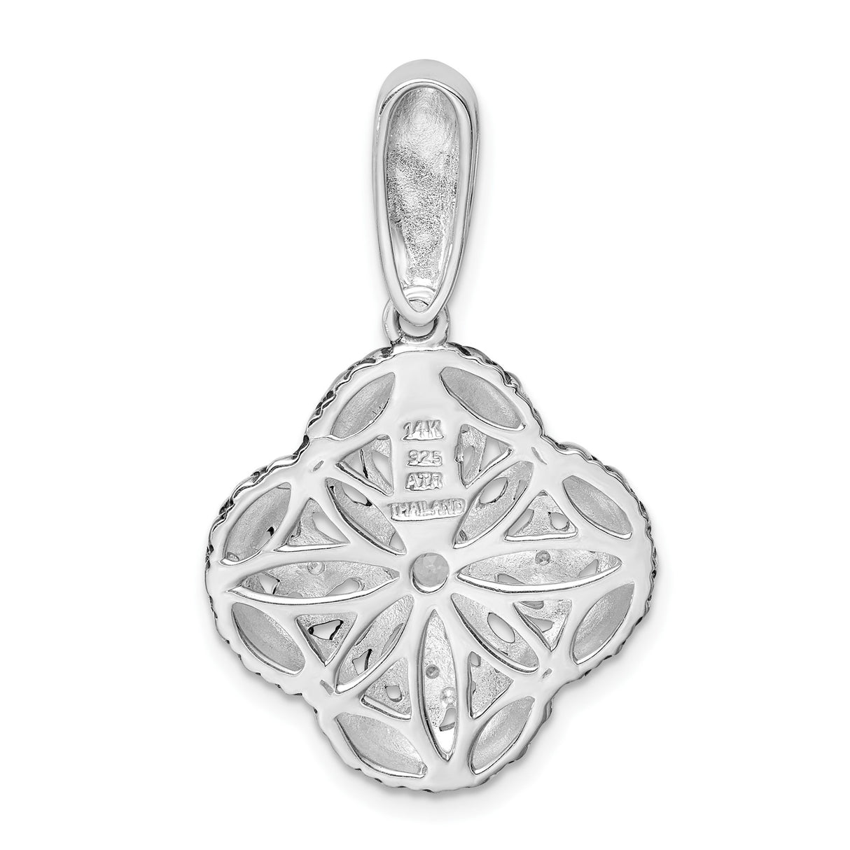 Sterling Silver Pendant with Cubic Zirconia and Prasiolite, Two Tone Floral Filigree Design