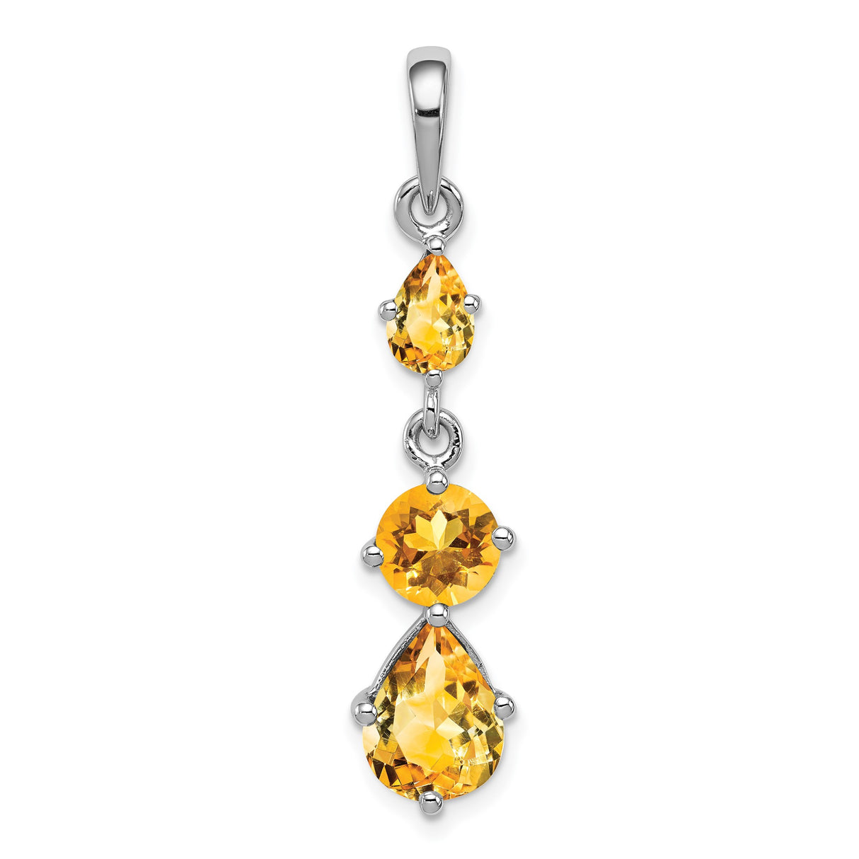 Sterling Silver Pendant with Pear and Round Citrine, Vertical Dangle November Birthstone Jewelry