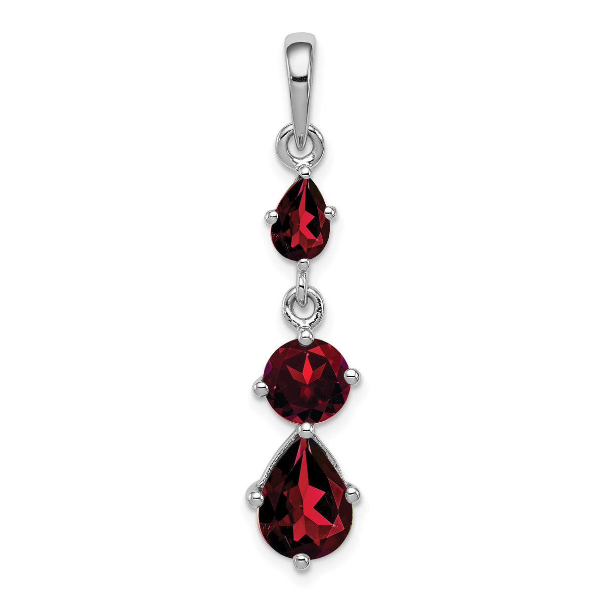 Sterling Silver Pendant with Garnet Pear and Round Cut Gemstones, Romantic January Birthstone Design