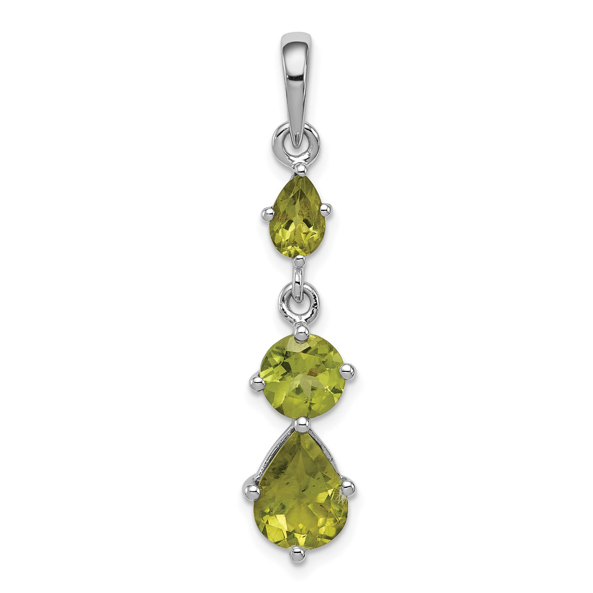Sterling Silver Pendant with Teardrop and Round Peridot Gemstones, August Birthstone Style