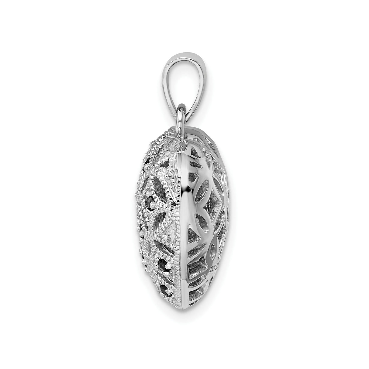 Sterling Silver Heart Pendant with Garnet, Intricate Filigree and Floral Design for Women