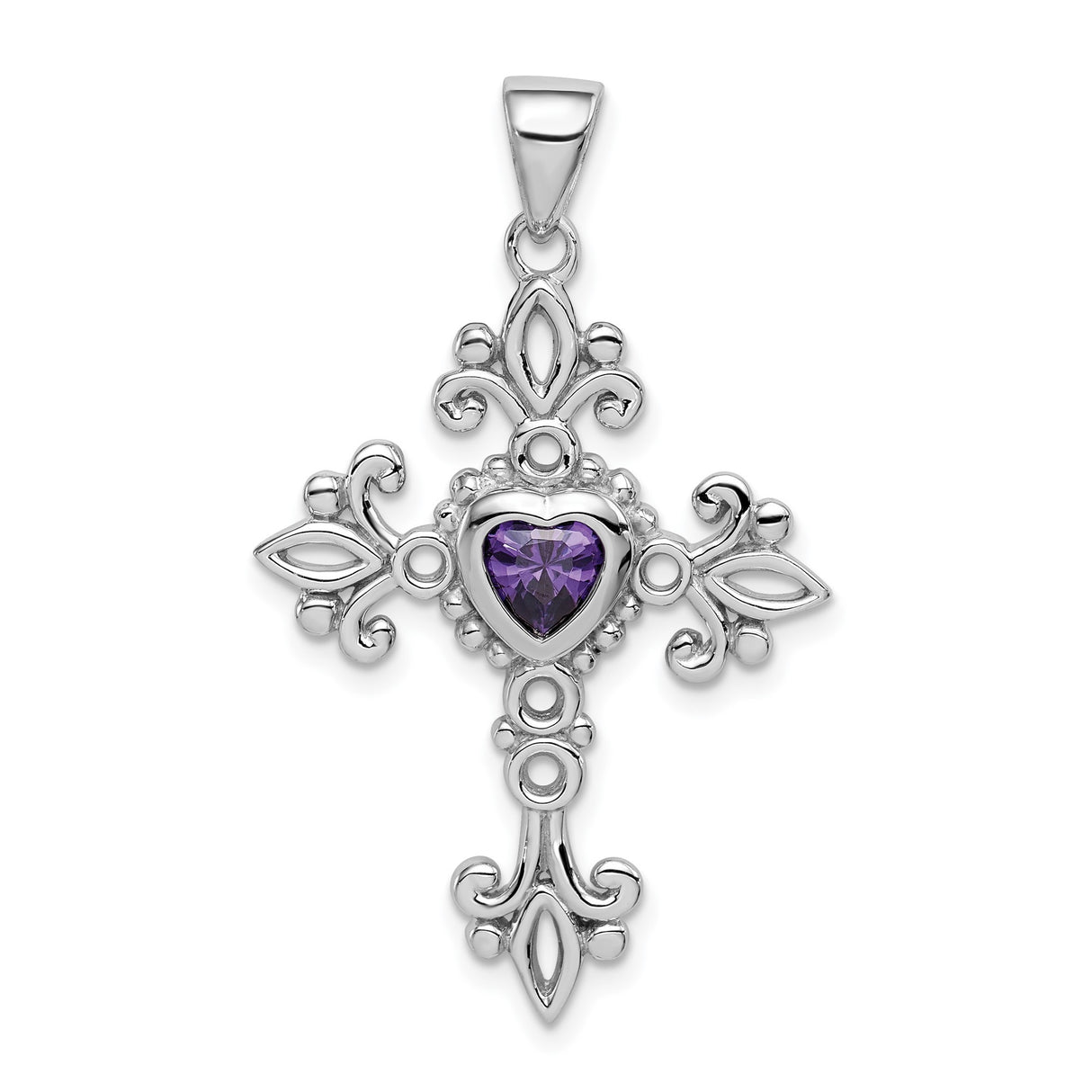 Sterling Silver Cross Pendant with Amethyst, Filigree Openwork and Vintage Baroque Design