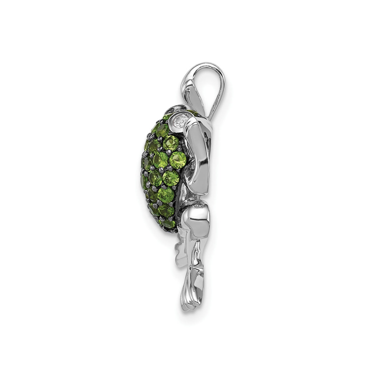 Sterling Silver Frog Pendant with White Topaz and Chrome Diopside, Nature-Inspired Jewelry