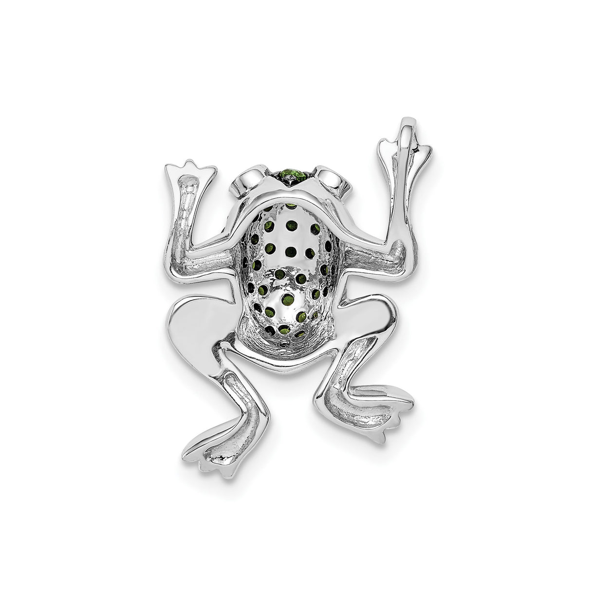 Sterling Silver Frog Pendant with White Topaz and Chrome Diopside, Nature-Inspired Jewelry