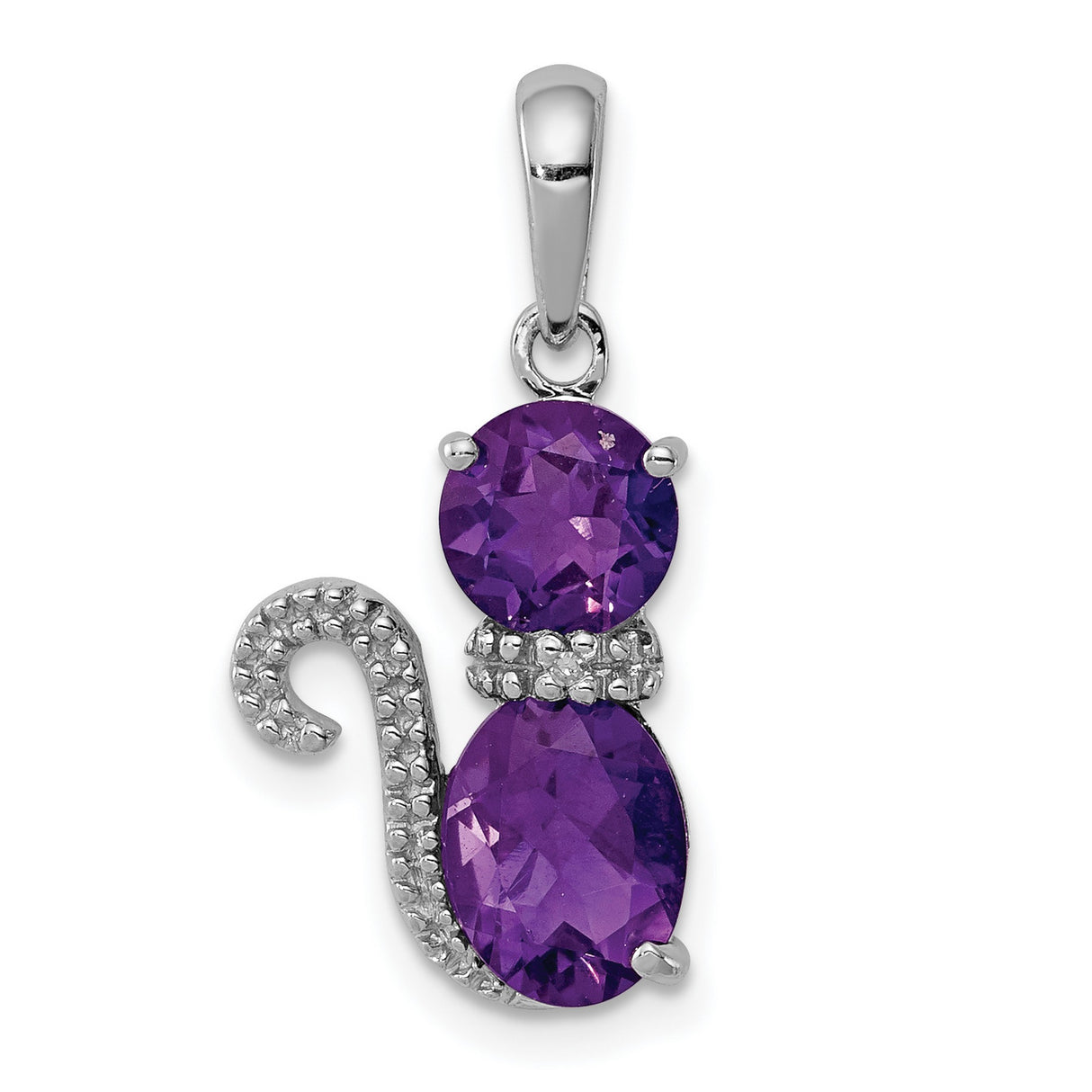 Sterling Silver Cat Pendant with Amethyst Gemstone, Feline Charm Jewelry for Women