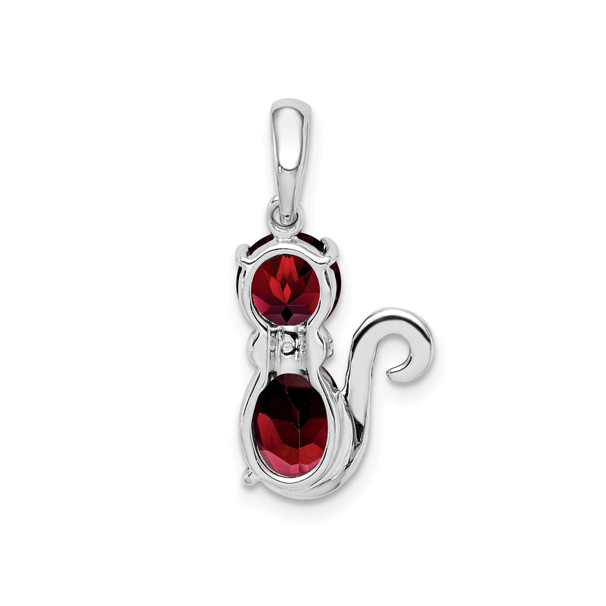Sterling Silver Cat Pendant with Garnet Collar, Whimsical Animal Jewelry for Women