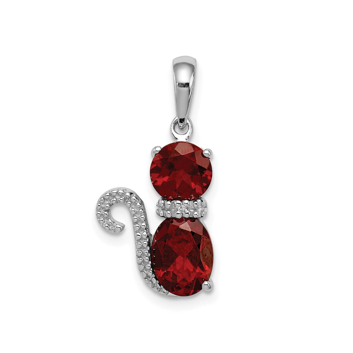 Sterling Silver Cat Pendant with Garnet Collar, Whimsical Animal Jewelry for Women