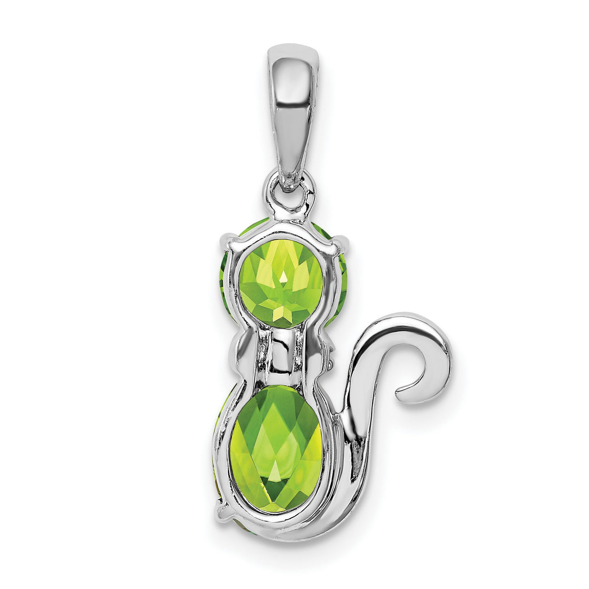 Sterling Silver Cat Pendant with Peridot, Textured Tail, Whimsical Animal Design for Women