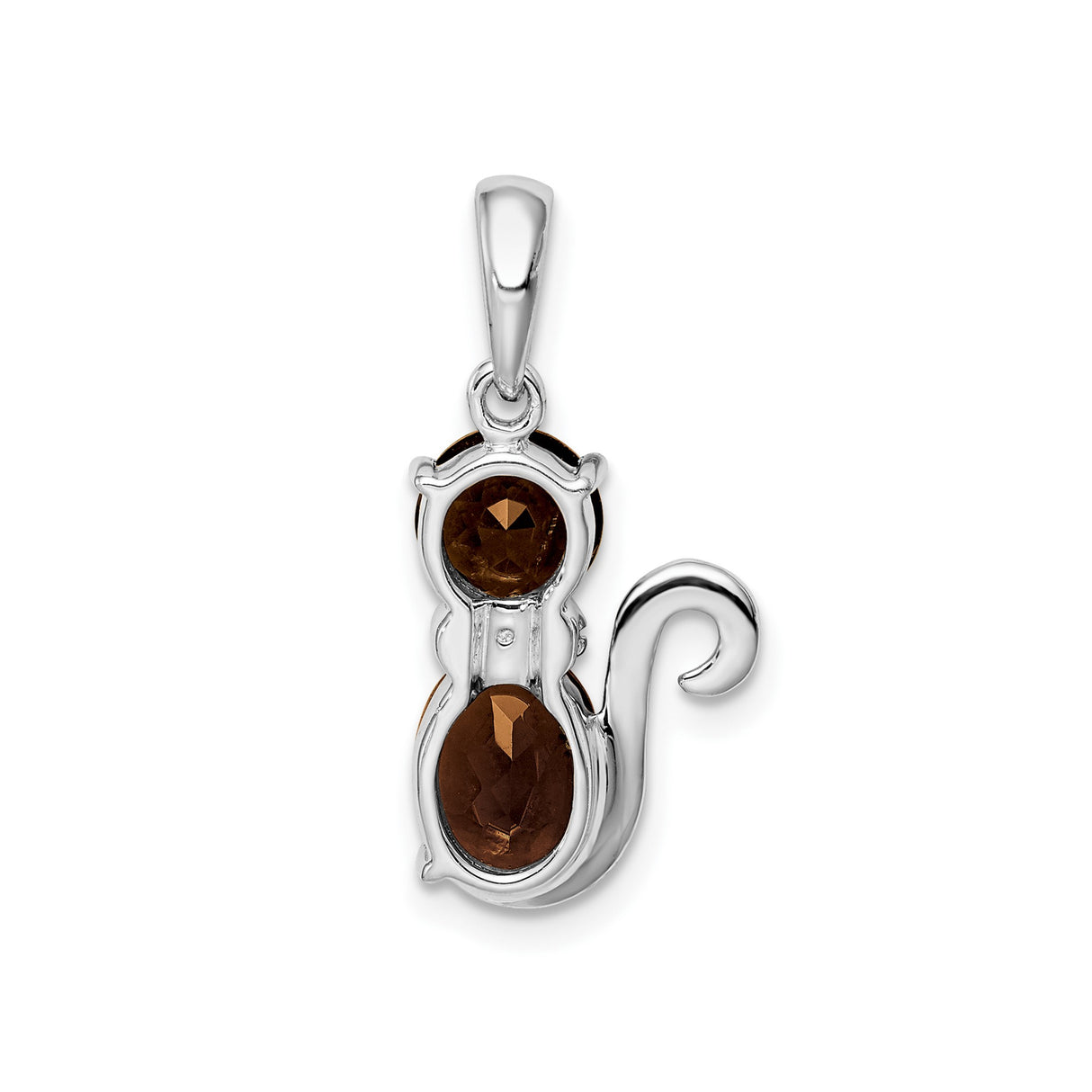 Sterling Silver Cat Pendant with Smoky Quartz, Textured Feline Silhouette Design