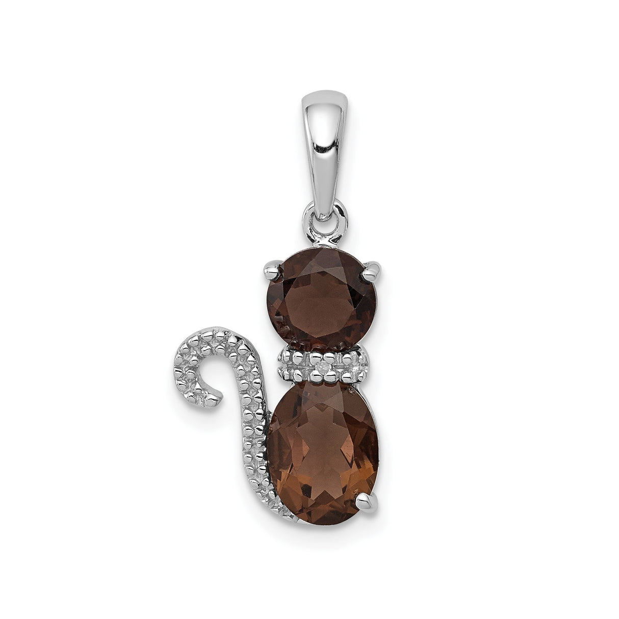 Sterling Silver Cat Pendant with Smoky Quartz, Textured Feline Silhouette Design