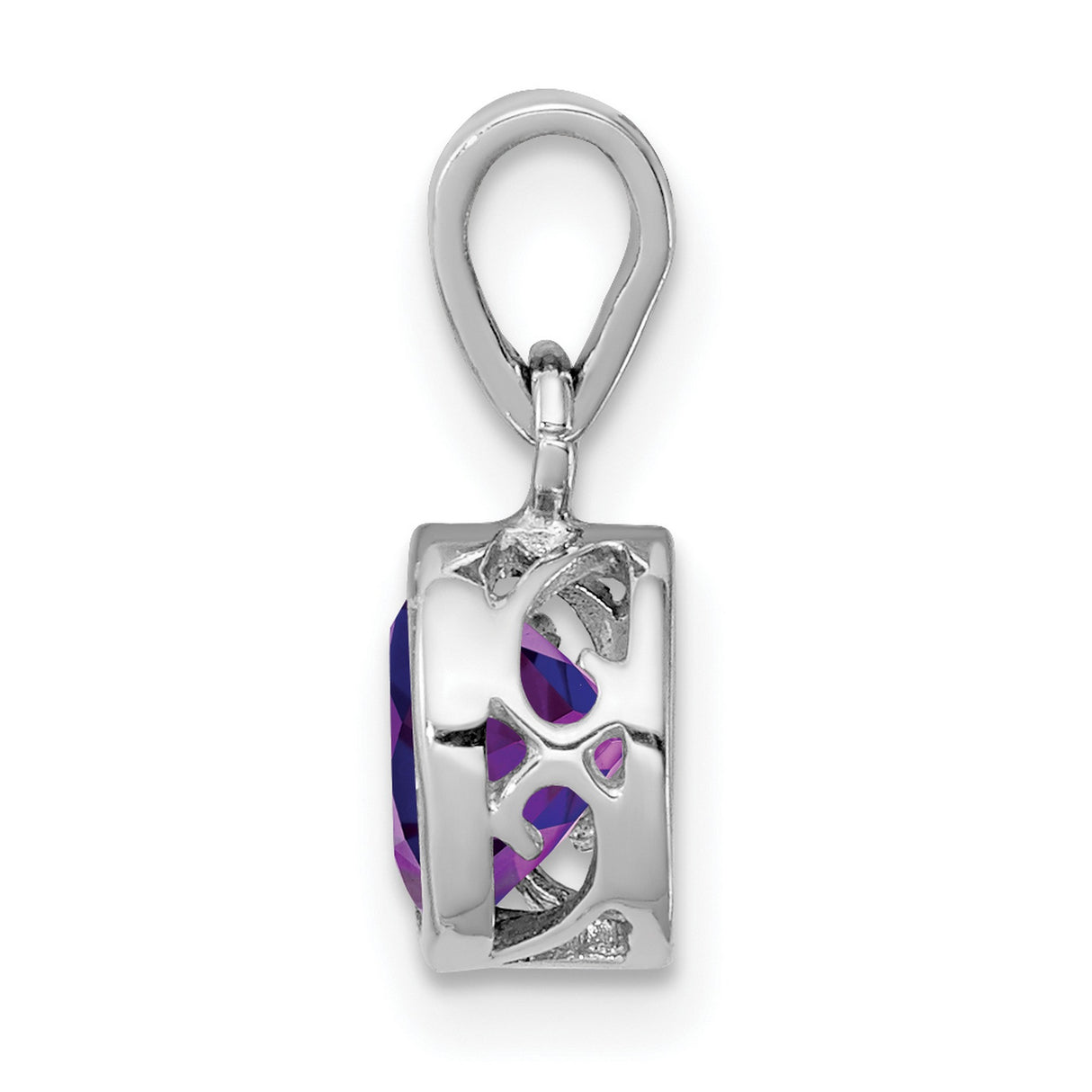 Sterling Silver Pendant with Amethyst Round Gemstone, Minimalist February Birthstone Design