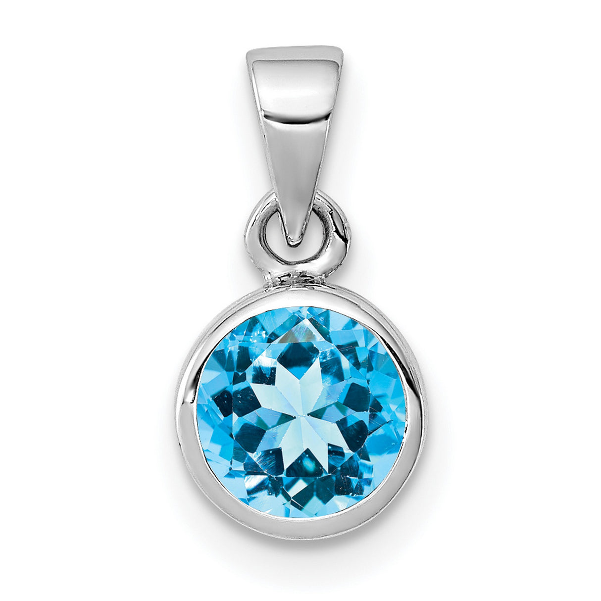 Sterling Silver Pendant with Faceted Sky Blue Topaz, Round Bezel, Minimalist Style for Women