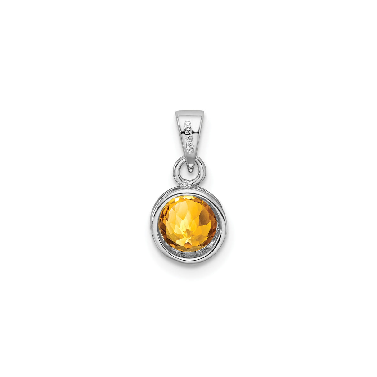 Sterling Silver Pendant with Citrine, Round Faceted Gemstone, November Birthstone Jewelry for Women