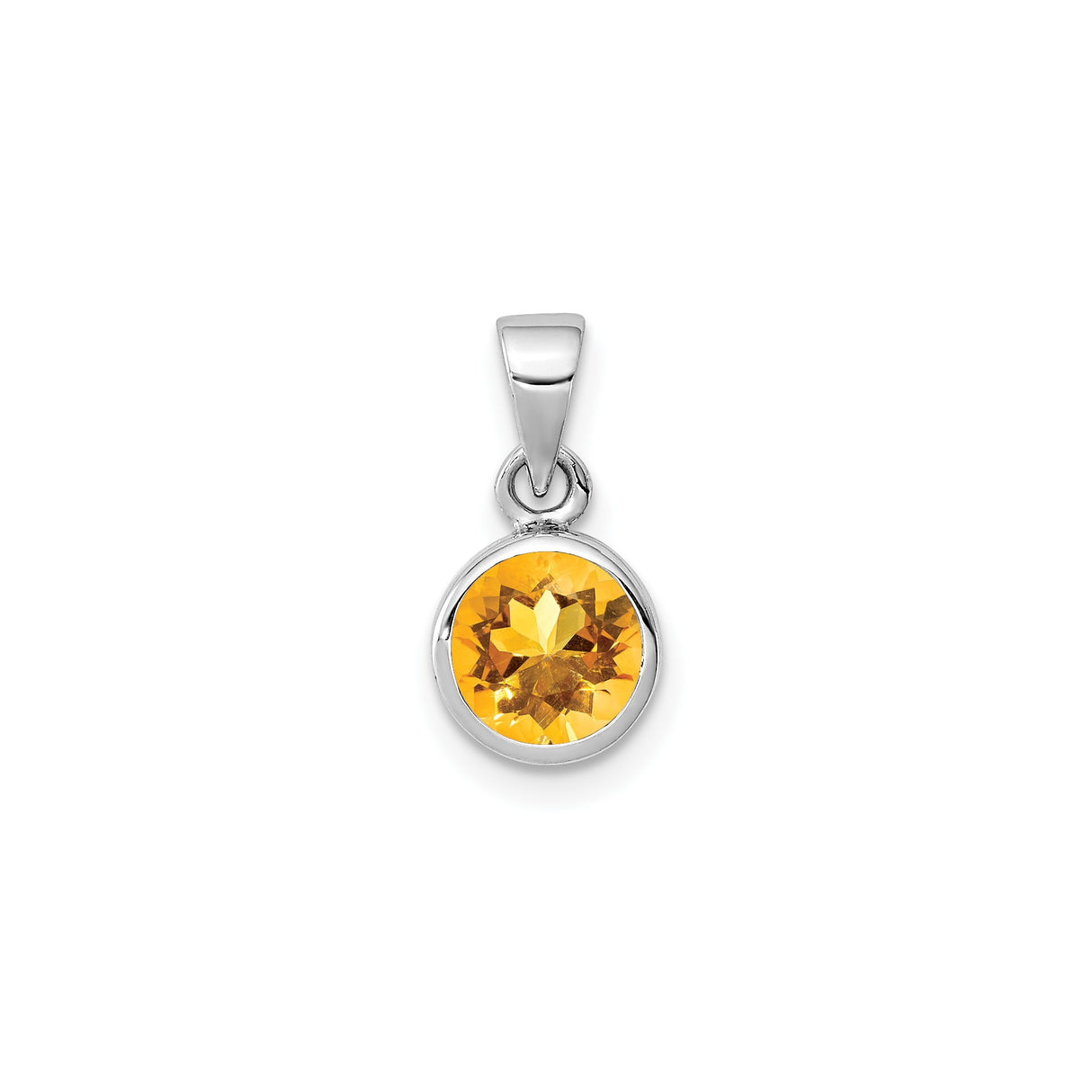Sterling Silver Pendant with Citrine, Round Faceted Gemstone, November Birthstone Jewelry for Women