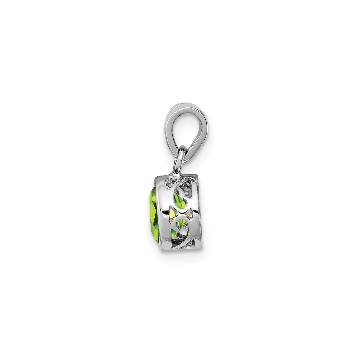 Sterling Silver Peridot Pendant with Round Green Gemstone in Bezel Setting, Minimalist Design