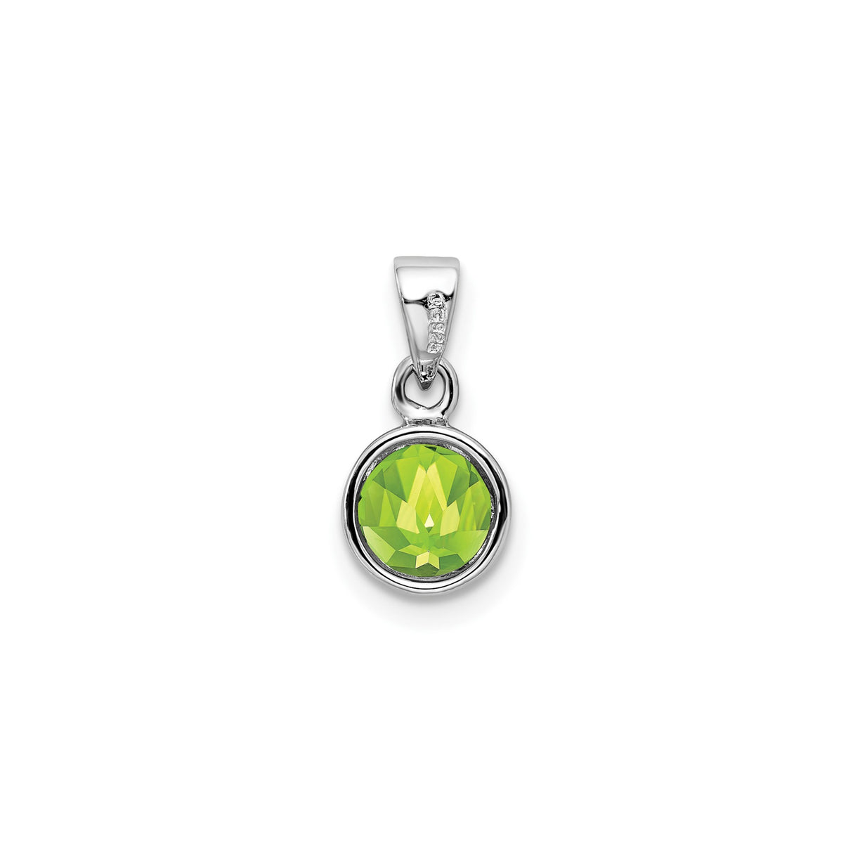 Sterling Silver Peridot Pendant with Round Green Gemstone in Bezel Setting, Minimalist Design