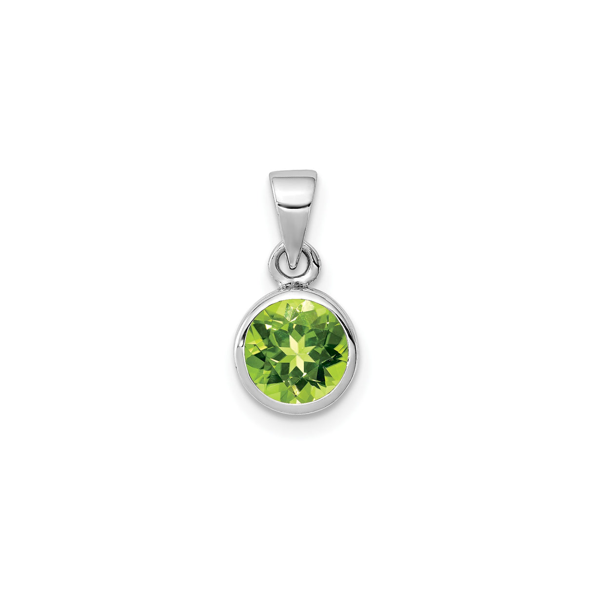 Sterling Silver Peridot Pendant with Round Green Gemstone in Bezel Setting, Minimalist Design