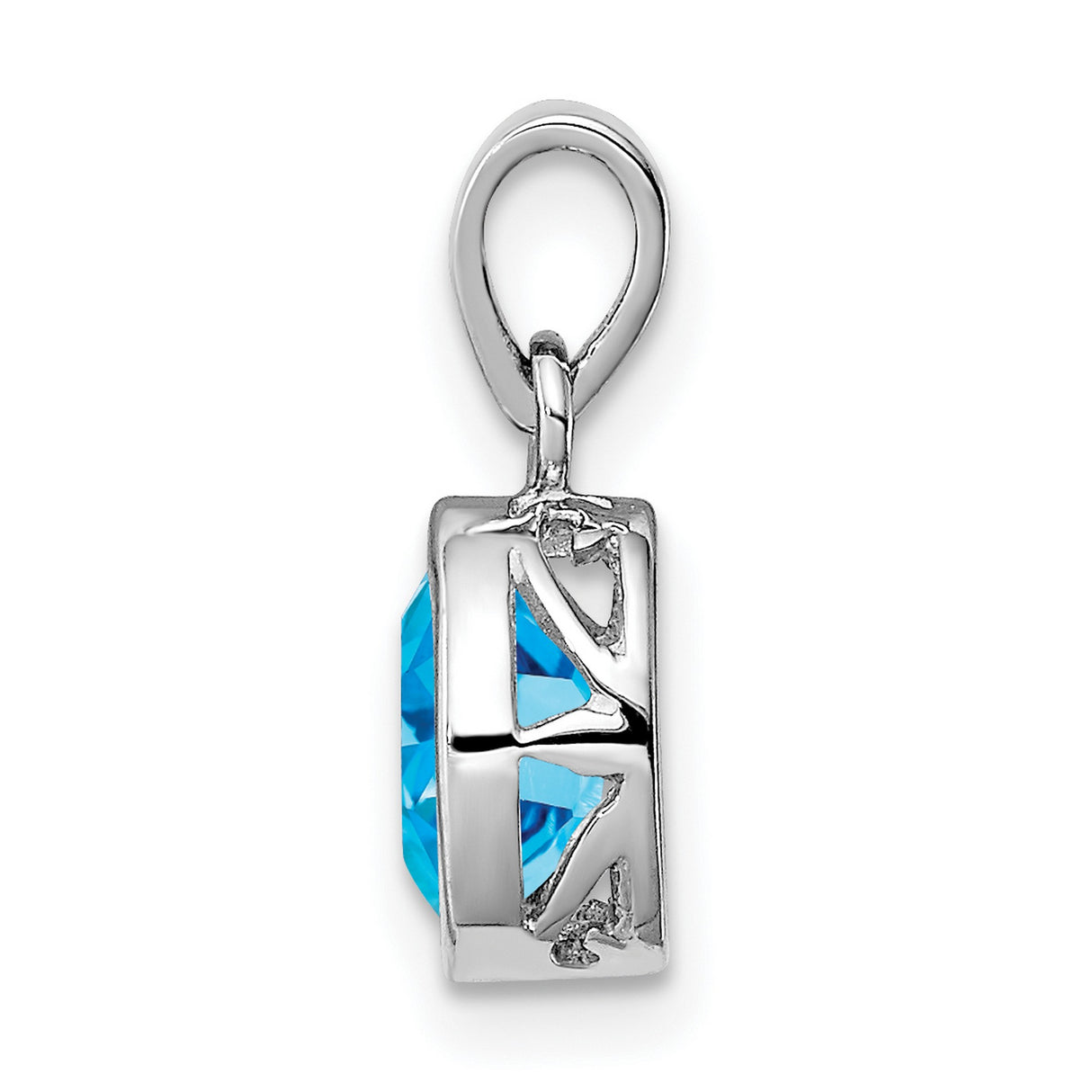 Polished Blue Topaz Oval Charm Pendant in Real 925 Sterling Silver