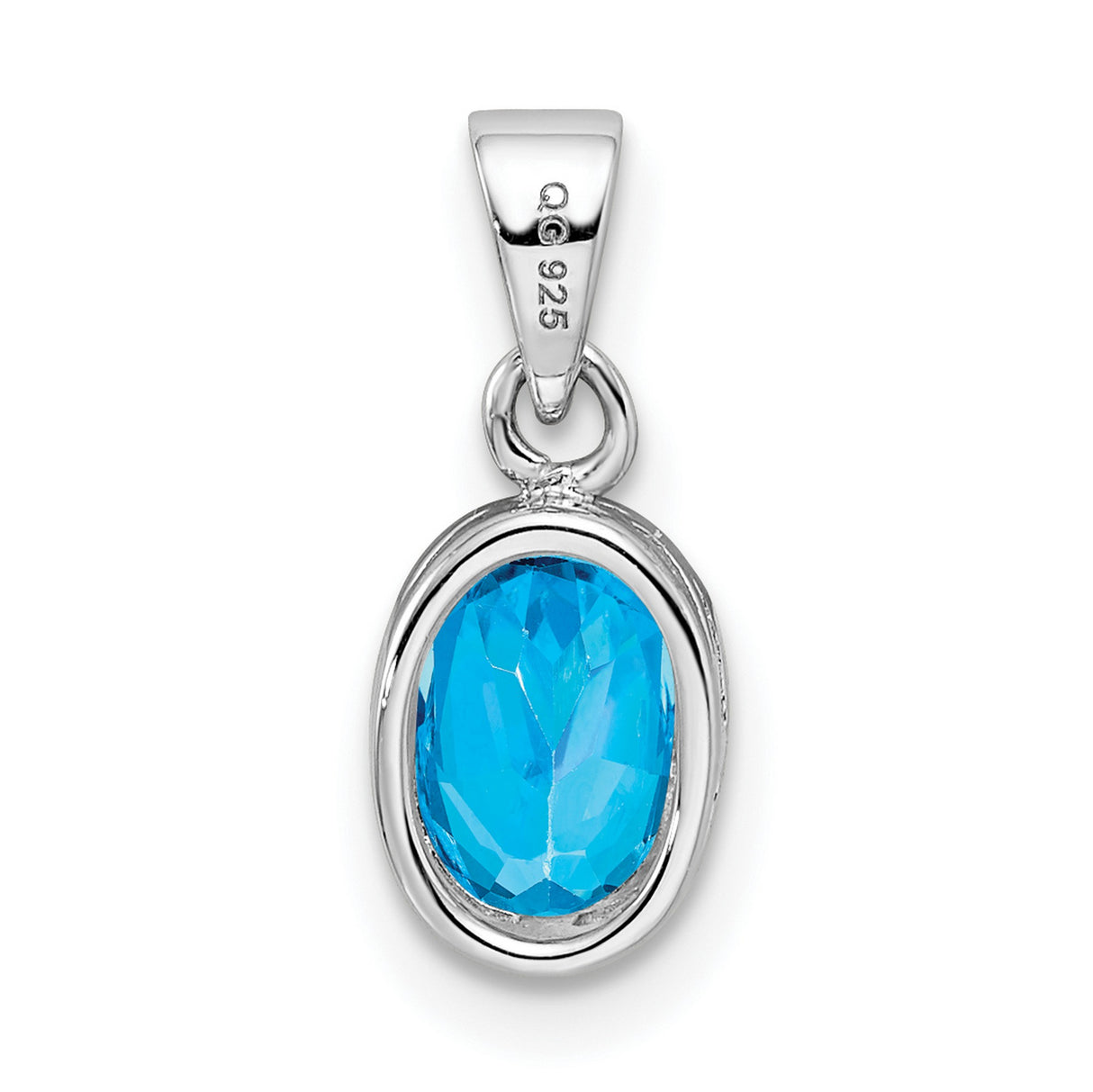 Polished Blue Topaz Oval Charm Pendant in Real 925 Sterling Silver
