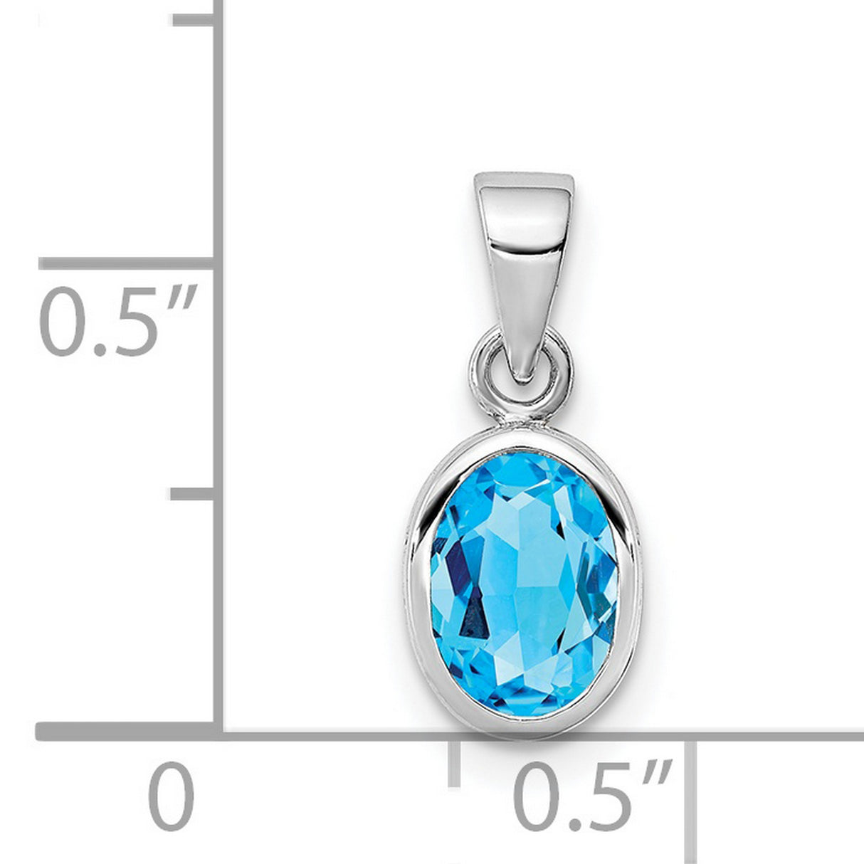 Polished Blue Topaz Oval Charm Pendant in Real 925 Sterling Silver