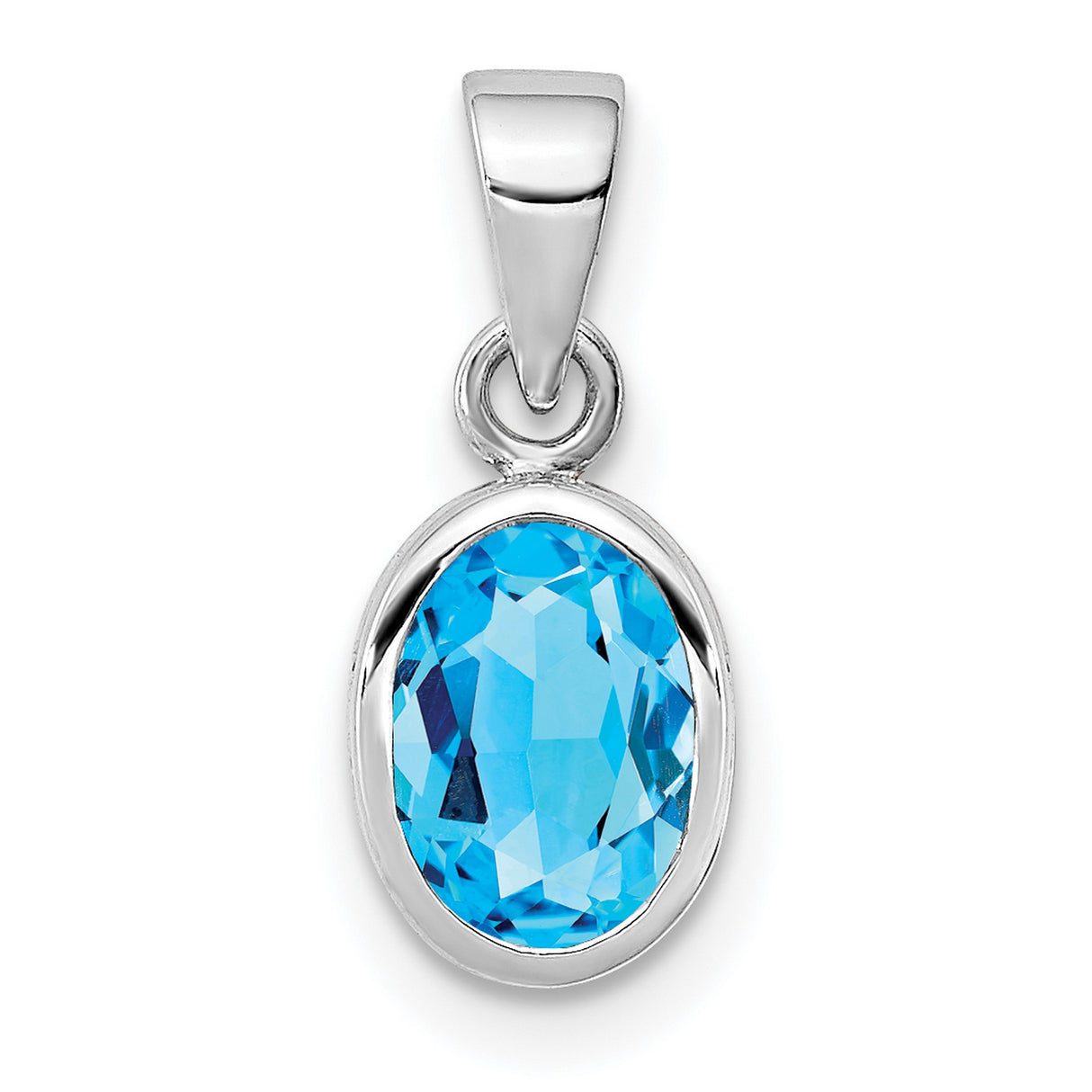Polished Blue Topaz Oval Charm Pendant in Real 925 Sterling Silver
