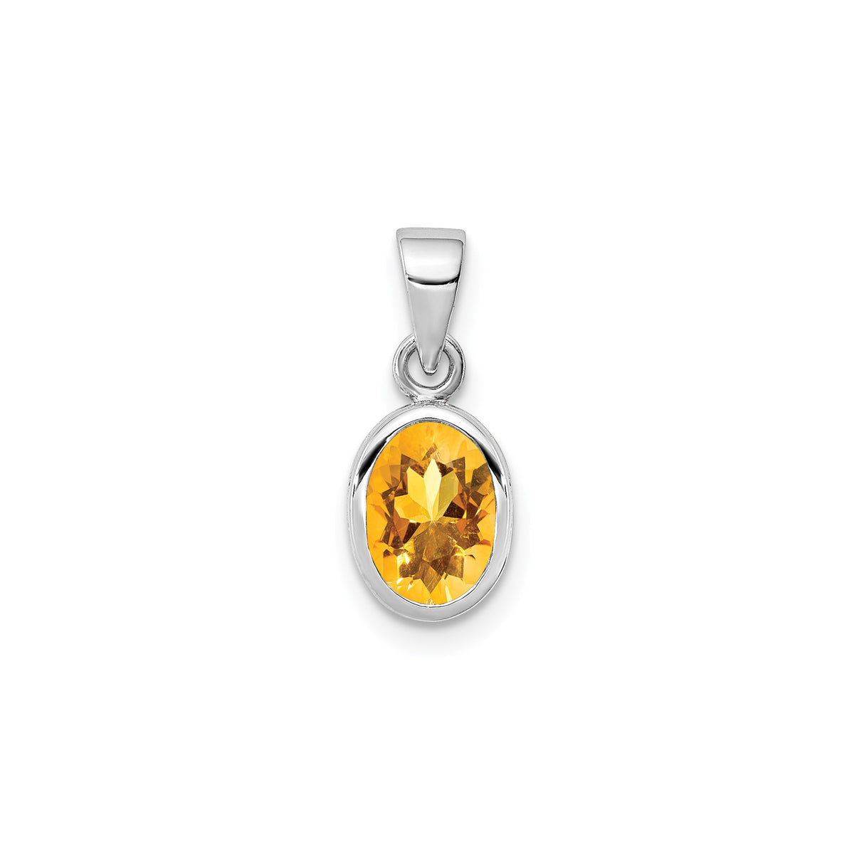 Sterling Silver Oval Citrine Pendant, Bezel Set Yellow Orange Gemstone, Classic Minimal Jewelry