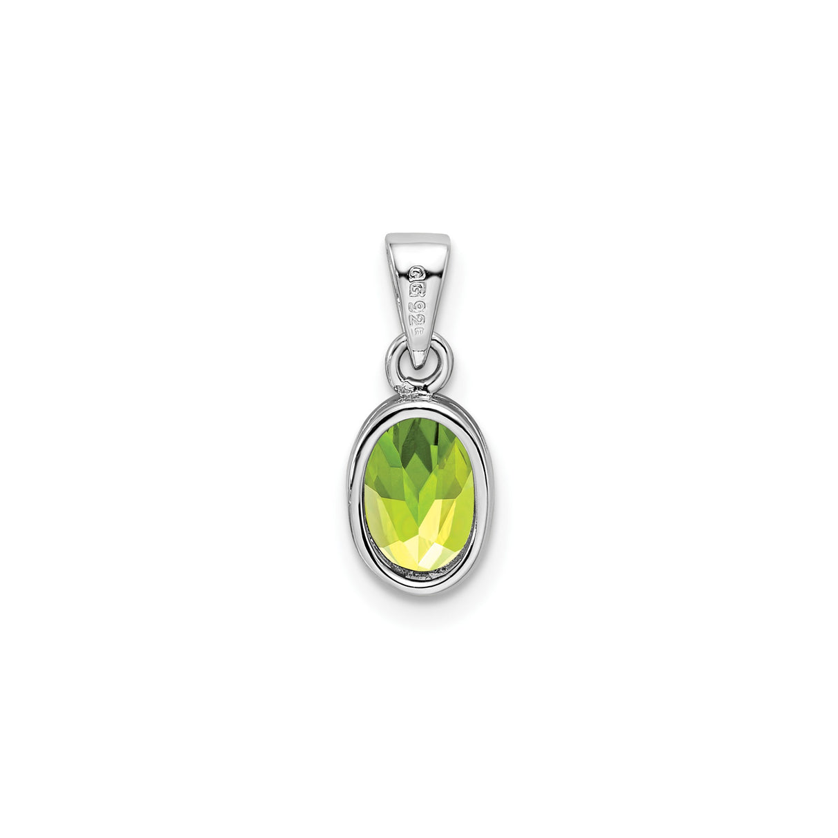 Sterling Silver Oval Pendant with Faceted Peridot in Bezel Setting, Minimalist August Birthstone Jewelry