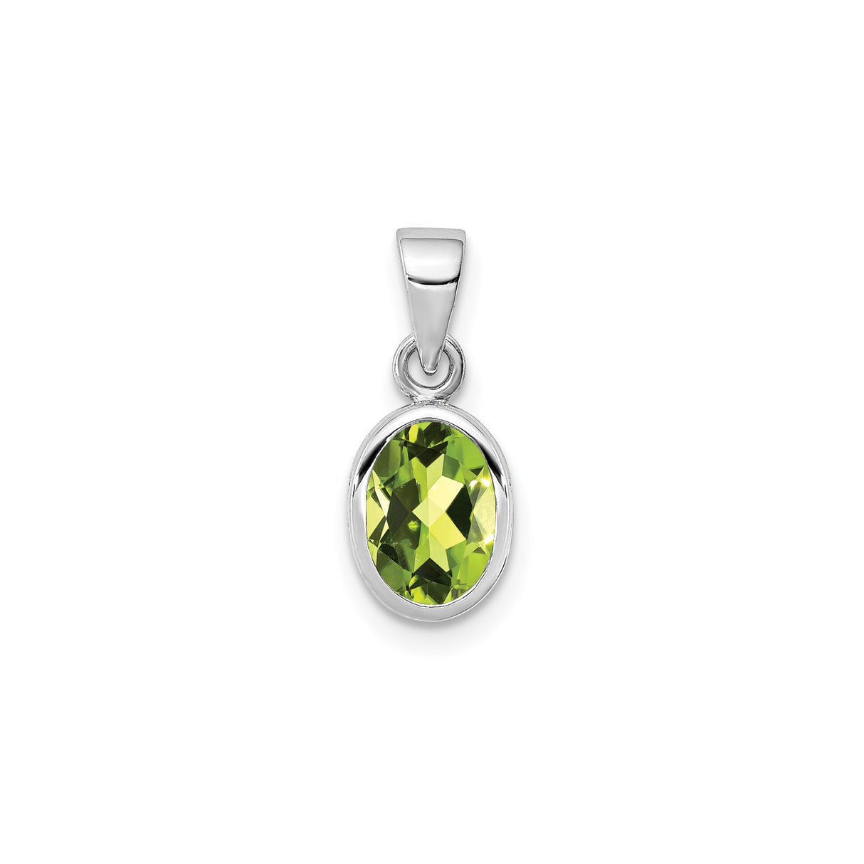Sterling Silver Oval Pendant with Faceted Peridot in Bezel Setting, Minimalist August Birthstone Jewelry