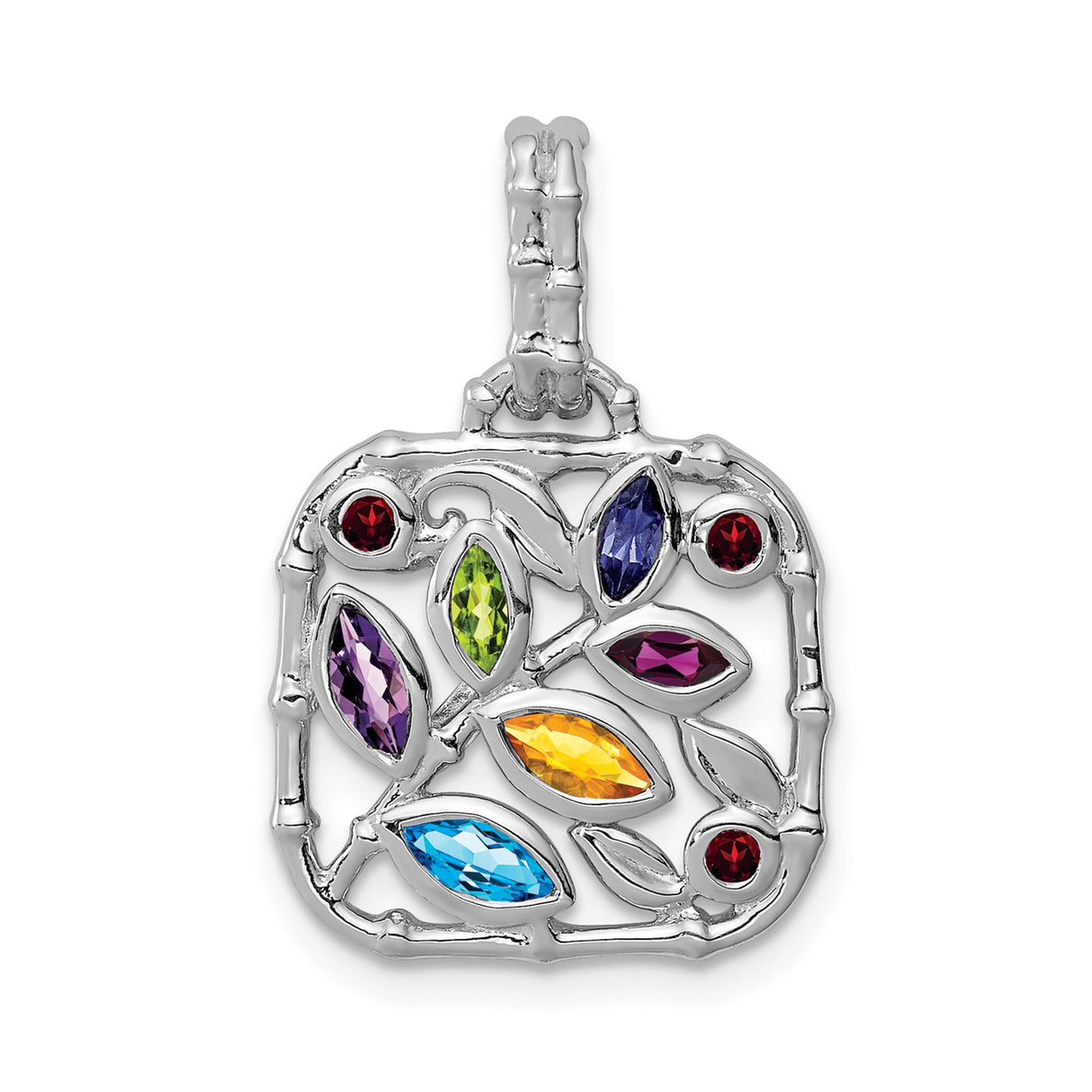 Sterling Silver Tree of Life Pendant with Swiss Blue Topaz and Amethyst Gemstones