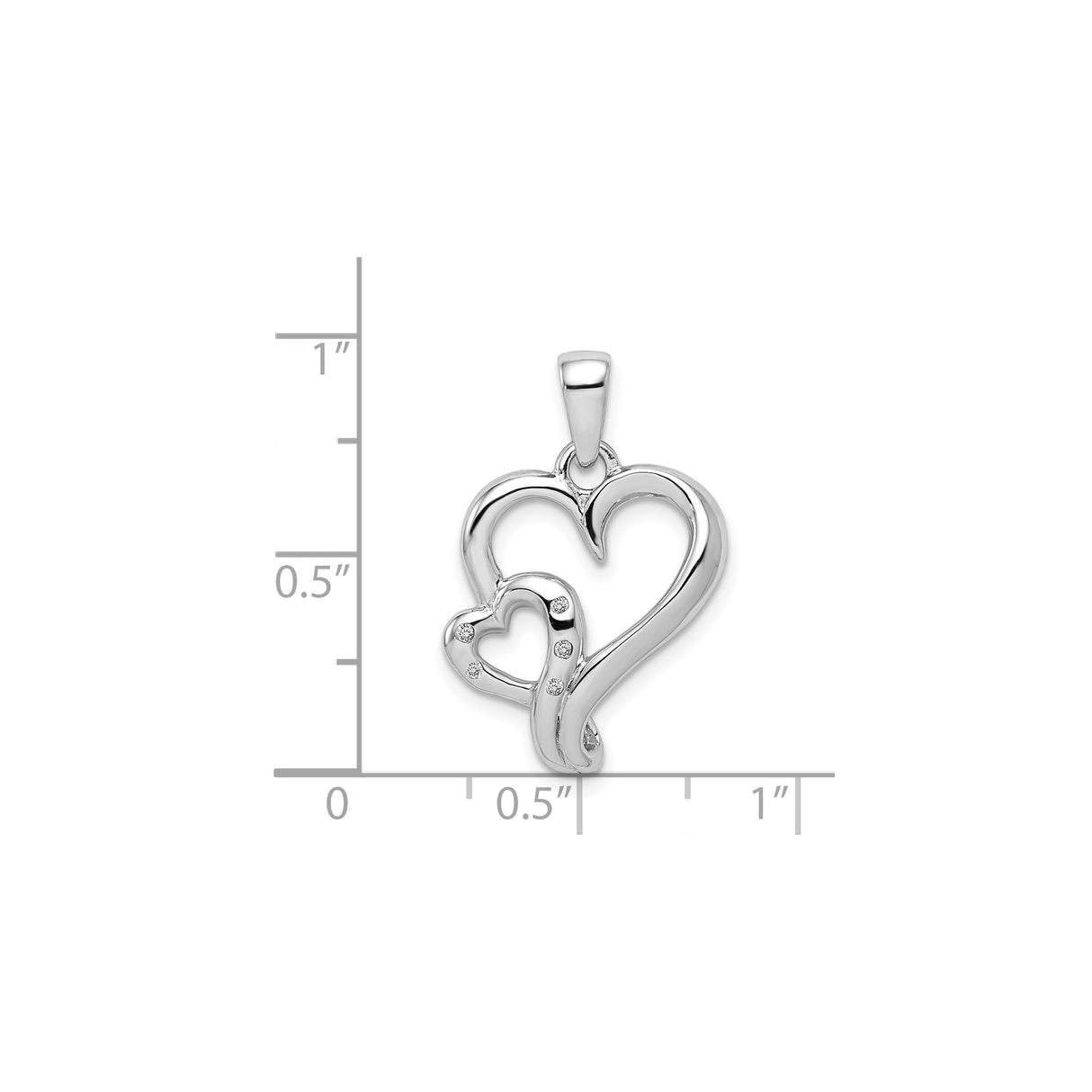 Sterling Silver Heart Pendant with Diamonds Accents, Double Open Heart Design for Women