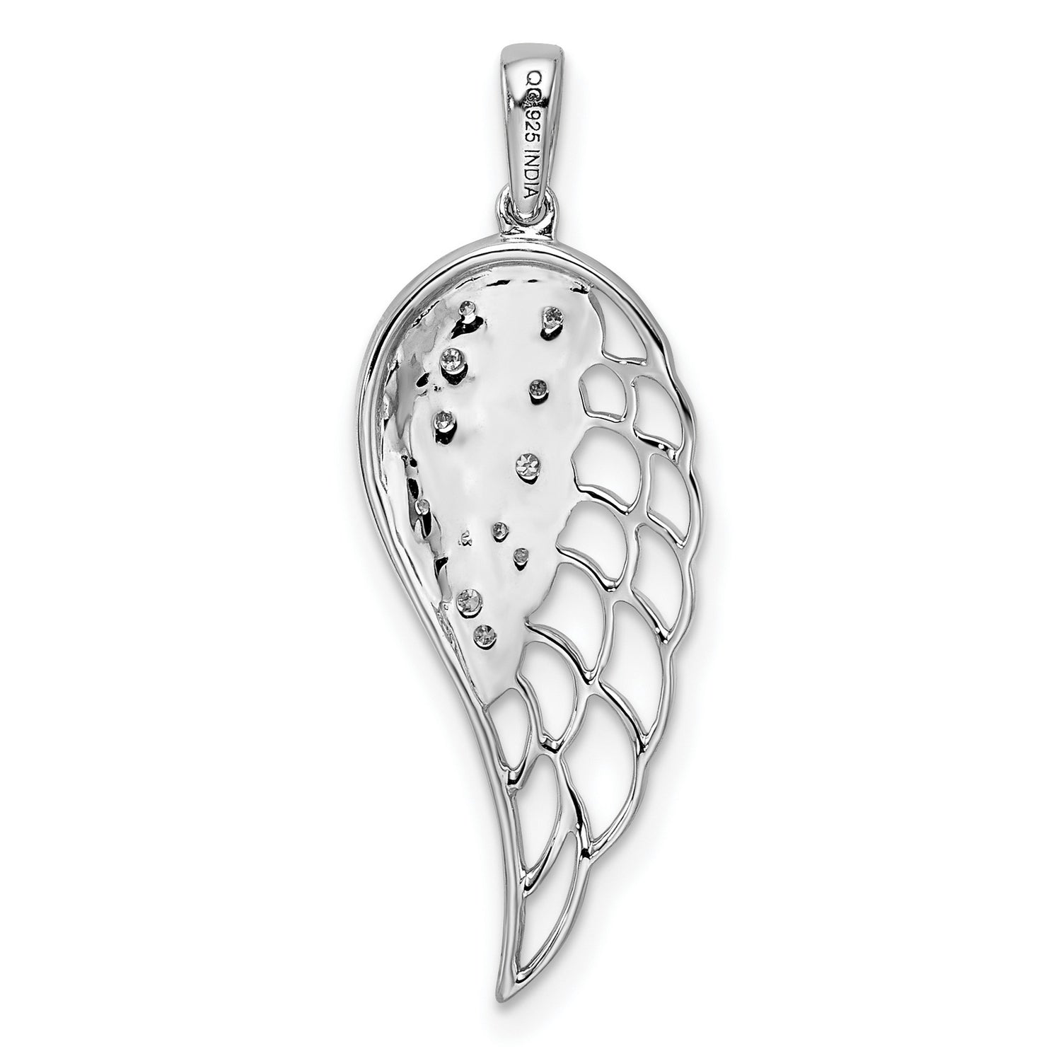 Sterling Silver Angel Wing Pendant with Textured Openwork Design and Diamond Accent for Women