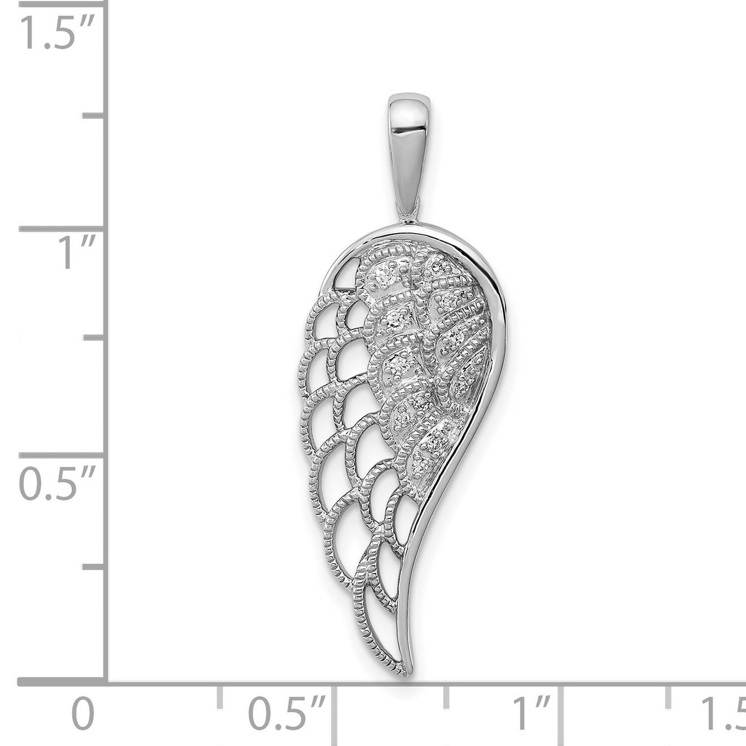 Sterling Silver Angel Wing Pendant with Textured Openwork Design and Diamond Accent for Women
