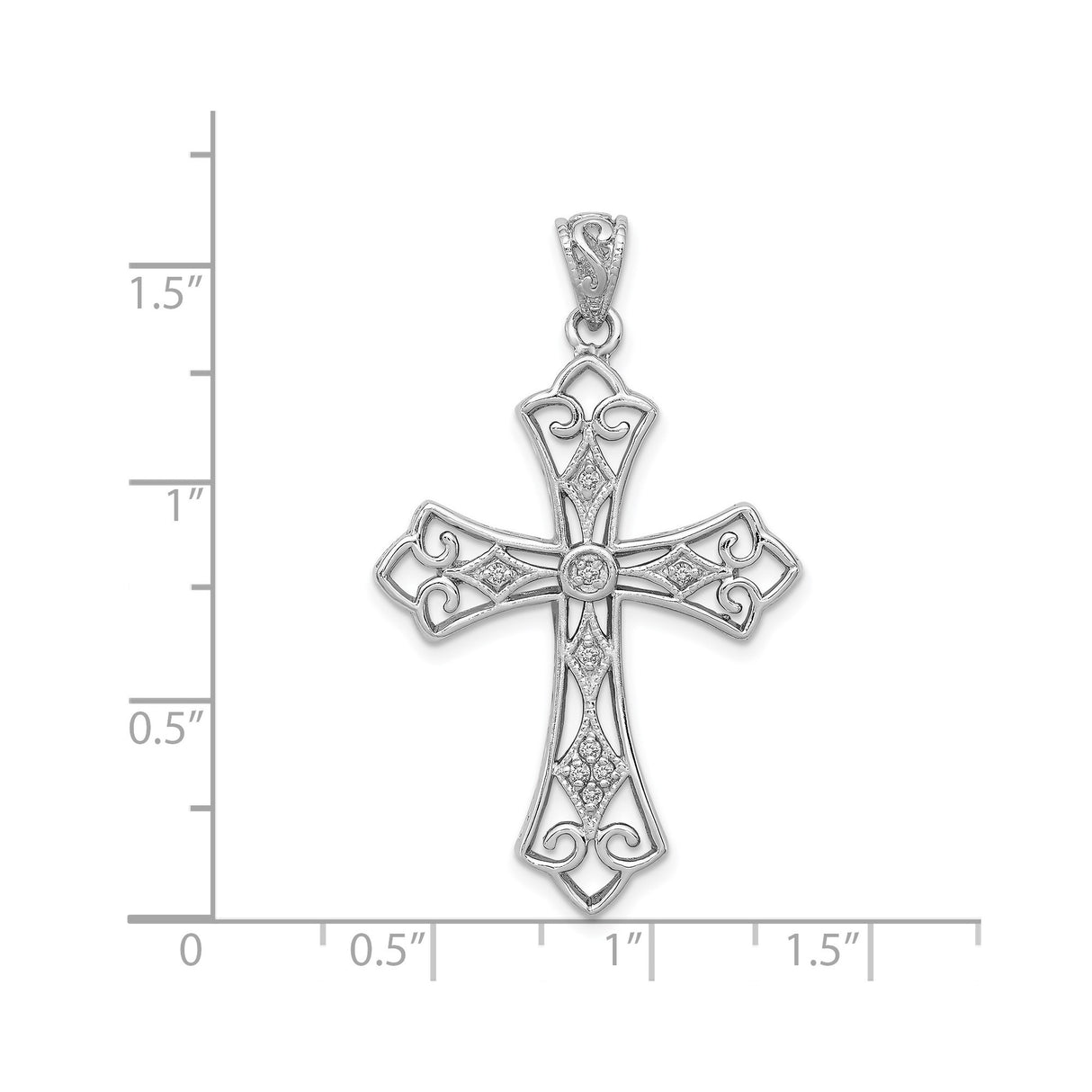 Sterling Silver Cross Pendant with Diamond Inlay and Filigree Lace Design