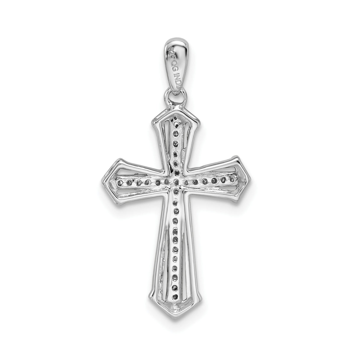 Sterling Silver Cross Pendant with Diamond, Beveled Design, Religious Jewelry for Men and Women