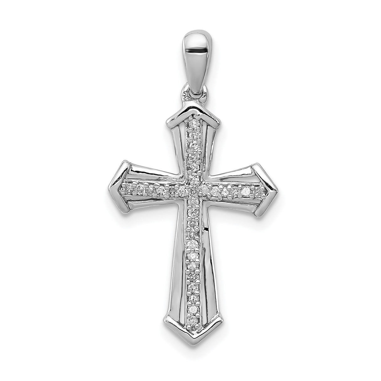 Sterling Silver Cross Pendant with Diamond, Beveled Design, Religious Jewelry for Men and Women
