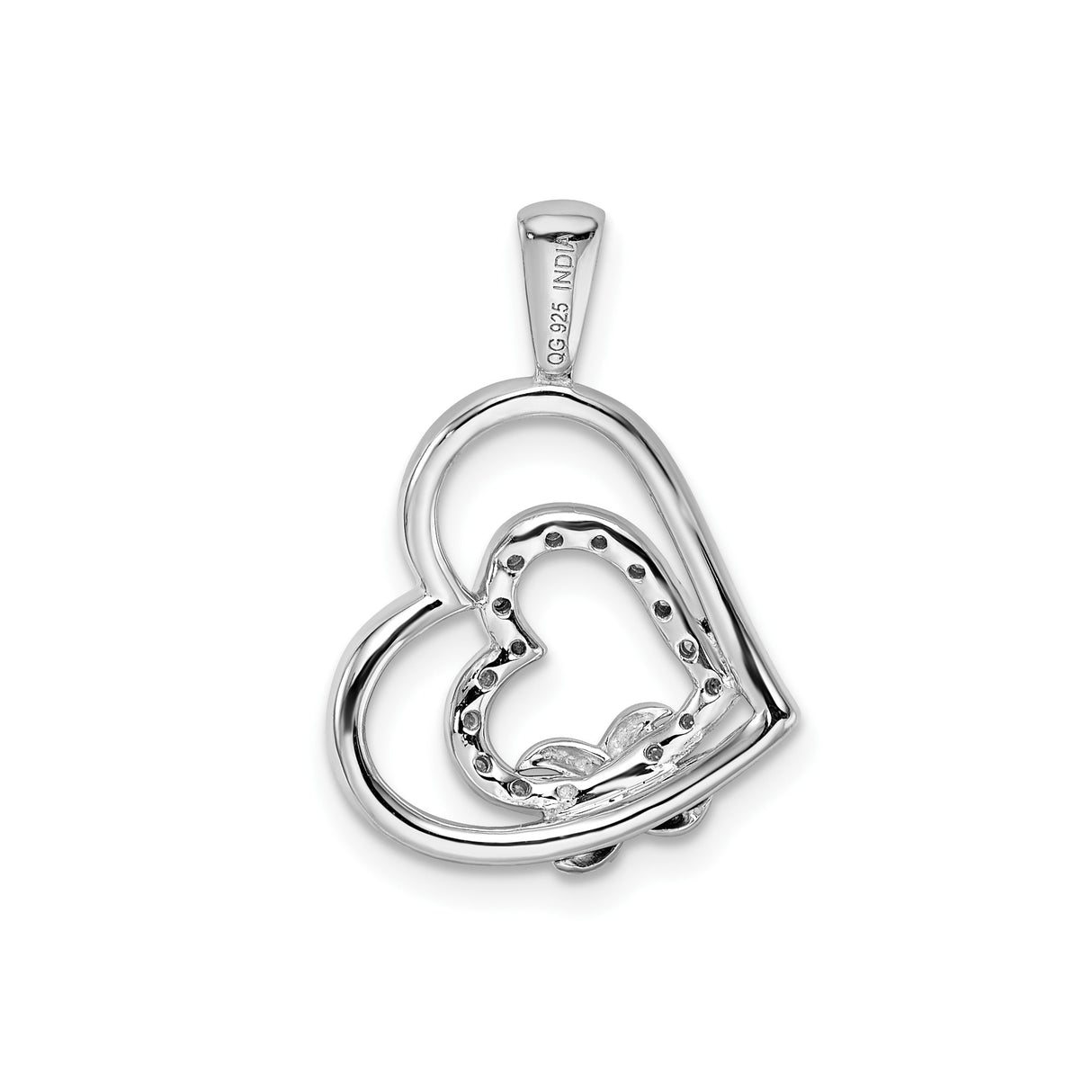 Sterling Silver Heart Pendant with Diamond Accent, Interlocking Hearts Design for Women