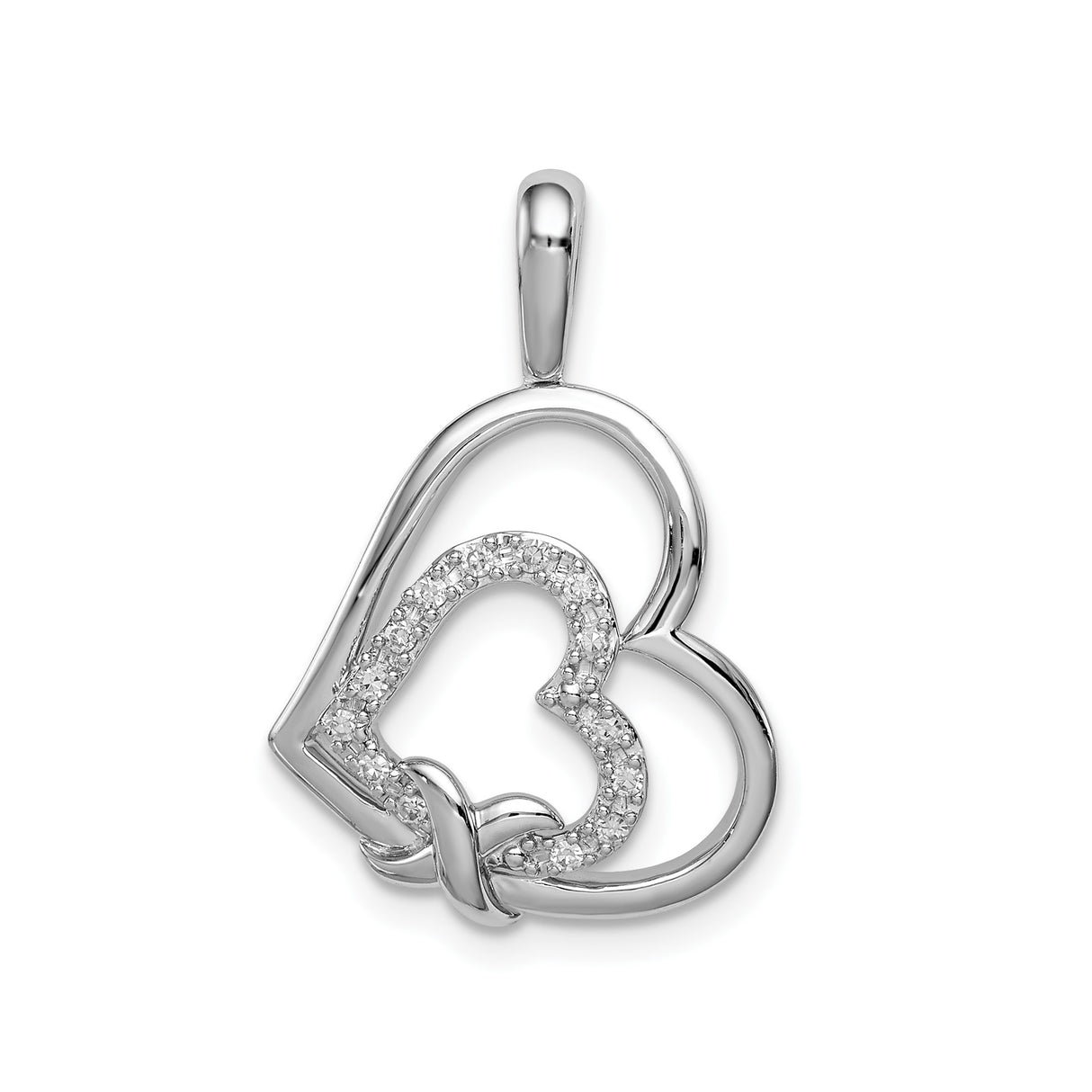 Sterling Silver Heart Pendant with Diamond Accent, Interlocking Hearts Design for Women
