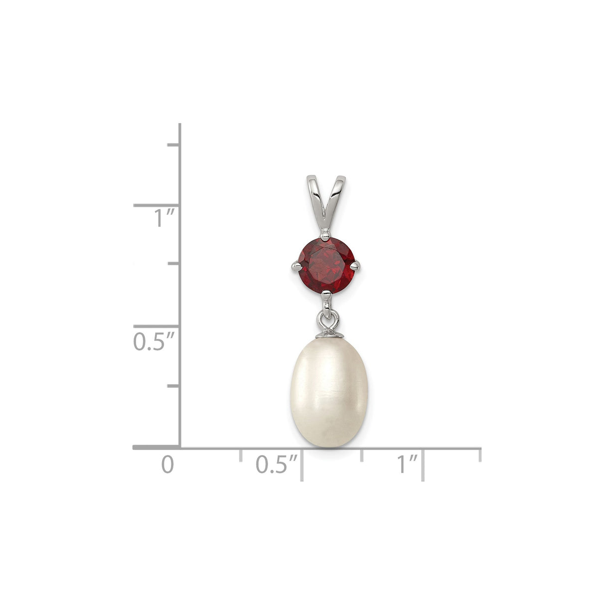 Sterling Silver Pendant with Garnet and Oval Freshwater Pearl Drop, Romantic Teardrop Design