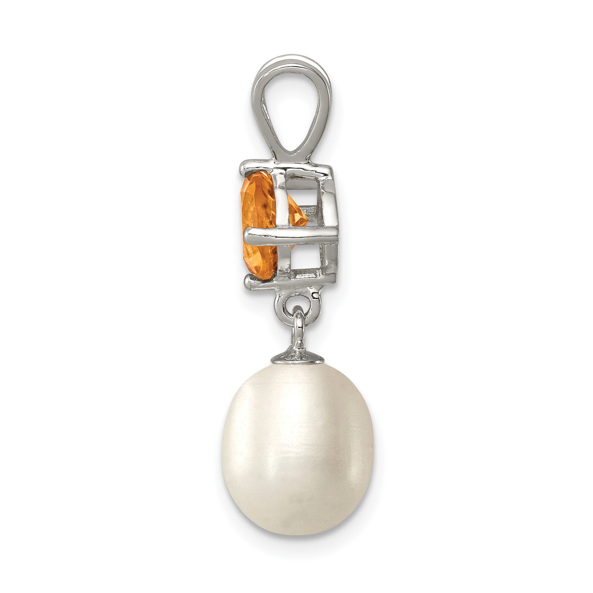 Sterling Silver Pendant with Pearl and Citrine, Teardrop Dangle Design for Women