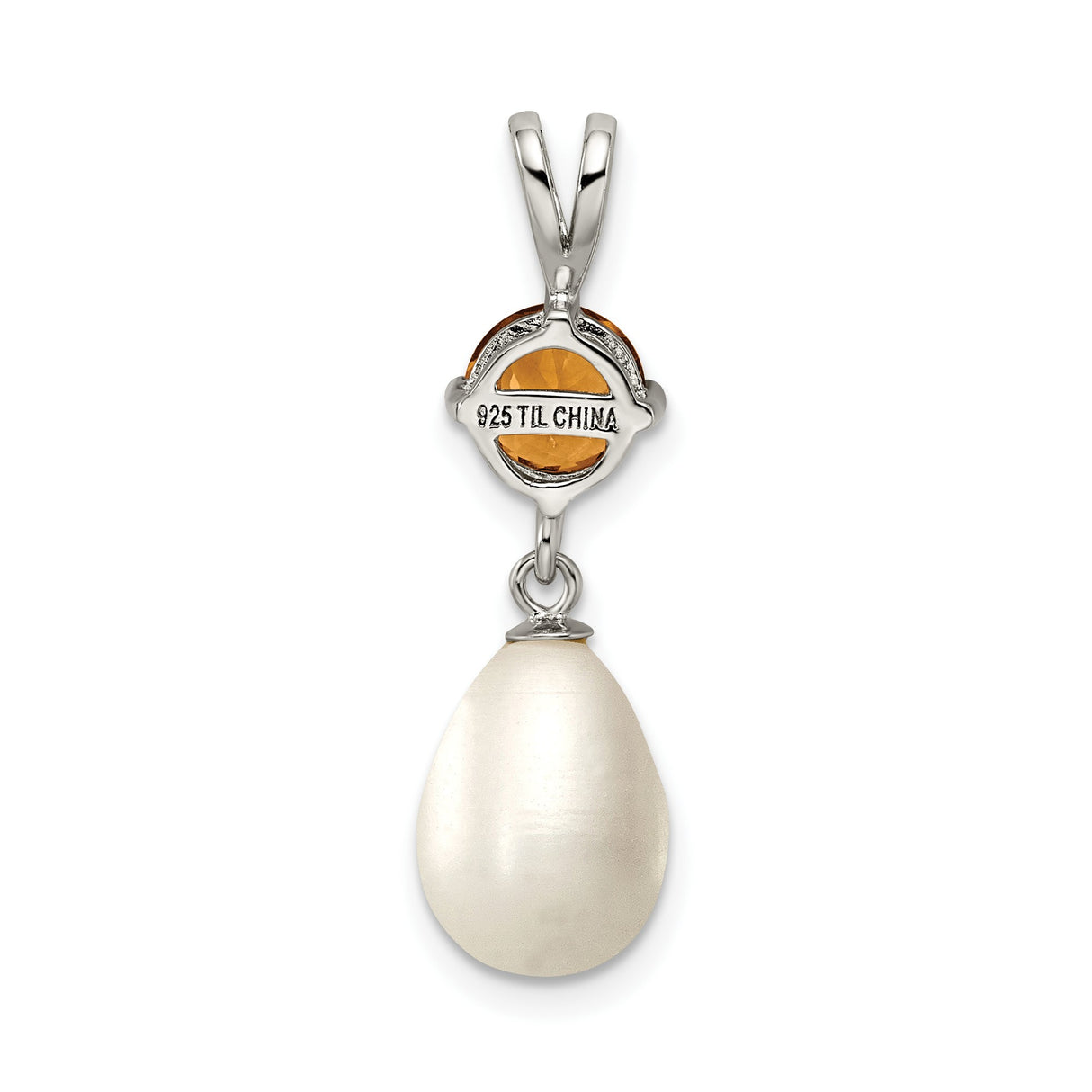 Sterling Silver Pendant with Pearl and Citrine, Teardrop Dangle Design for Women