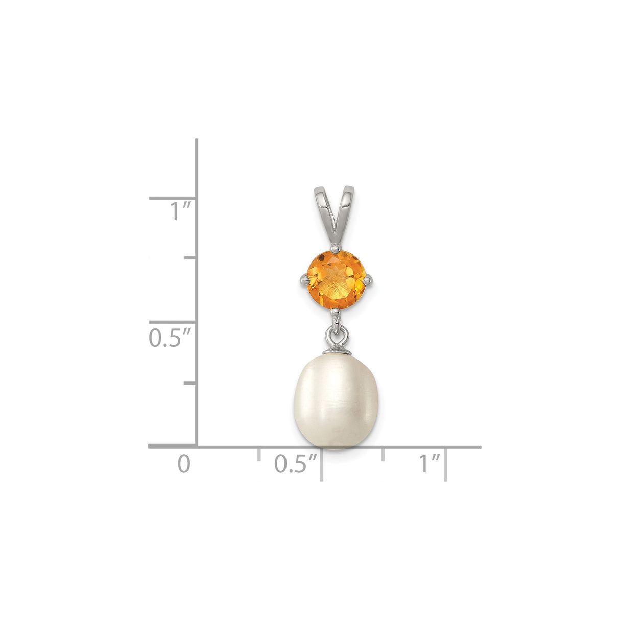 Sterling Silver Pendant with Pearl and Citrine, Teardrop Dangle Design for Women