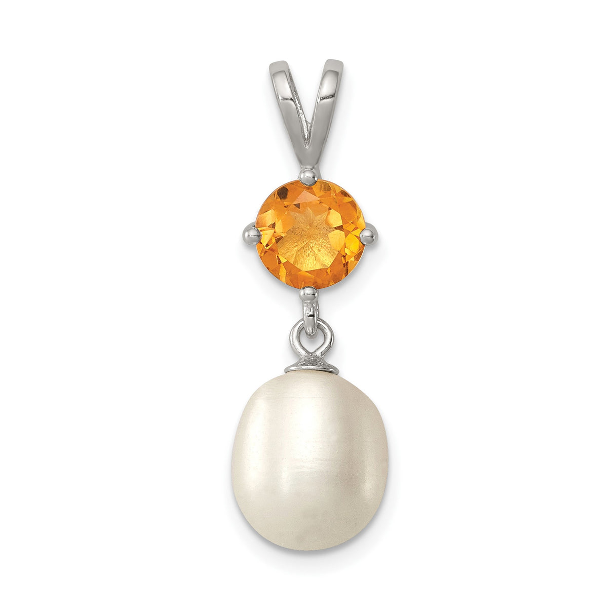 Sterling Silver Pendant with Pearl and Citrine, Teardrop Dangle Design for Women