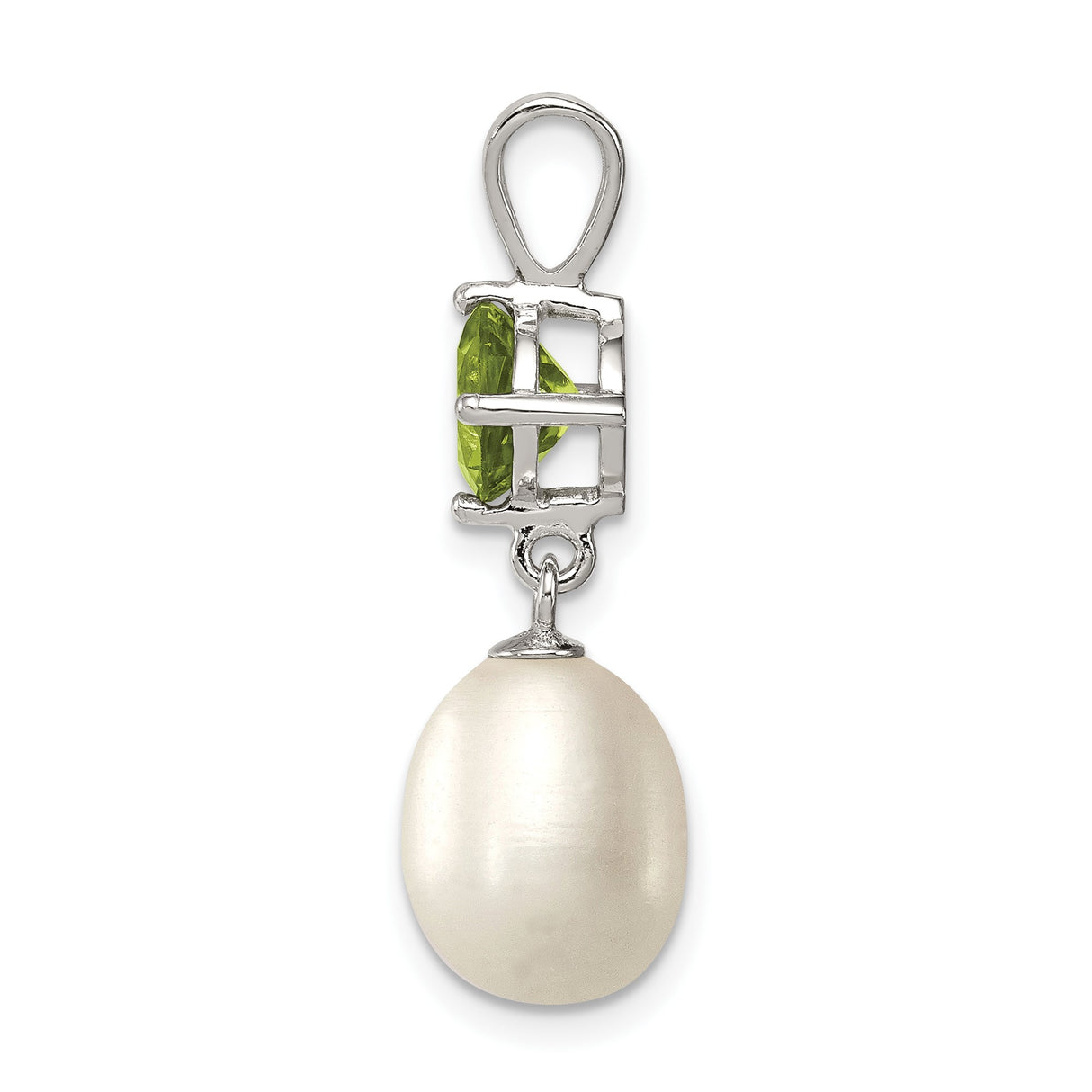Sterling Silver Pendant with Peridot and Freshwater Pearl Drop, Minimalist Dangle Design